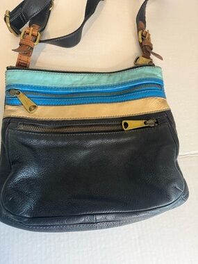 Fossil Black and Teal Colorblock Leather Crossbody